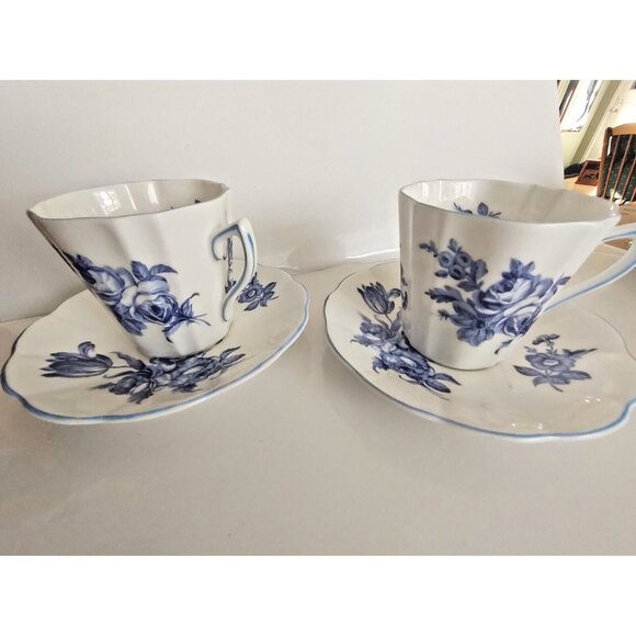 Vintage Rosina England Tea Cup & Saucer Sets (2) Blue Roses - Picture 2 of 14